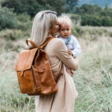 Genuine Leather Luxury Mally Baby Backpack With Changing Mat And Stroller Straps