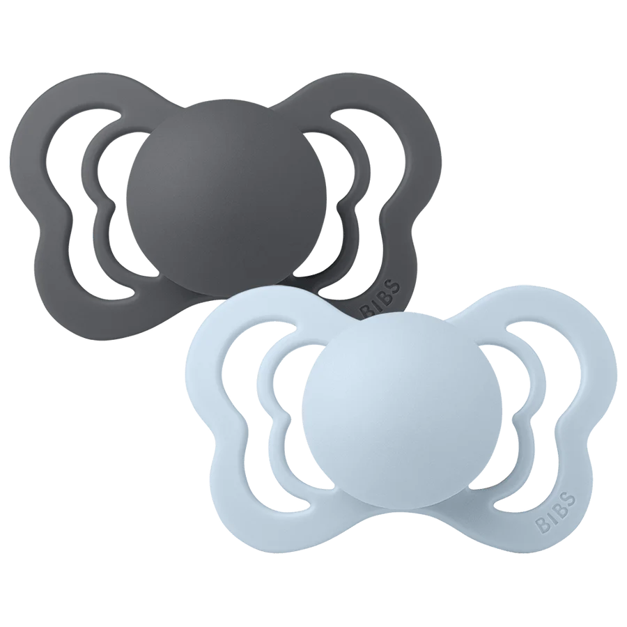 BIBS 2 Pack Couture Pacifiers (Iron and Baby Blue)