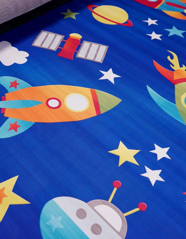Rectangular Velvet Spaceship Carpet for Kids