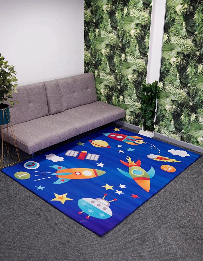 Rectangular Velvet Spaceship Carpet for Kids
